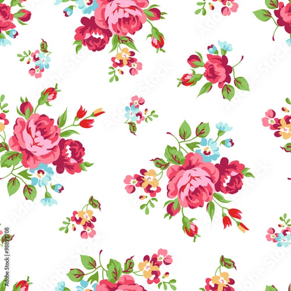 Fototapeta Seamless floral pattern with red roses