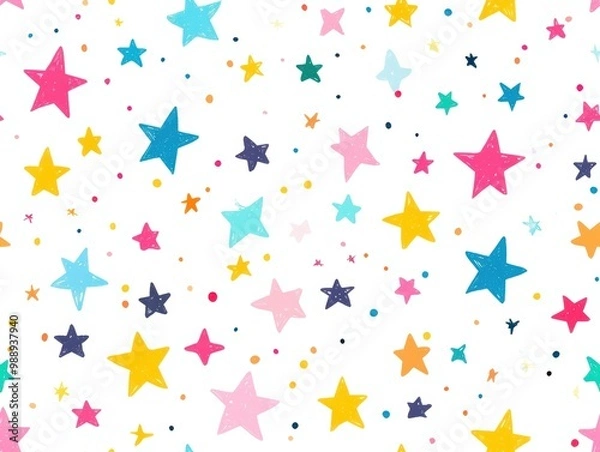 Fototapeta Colorful stars pattern on a white background, perfect for creative projects.