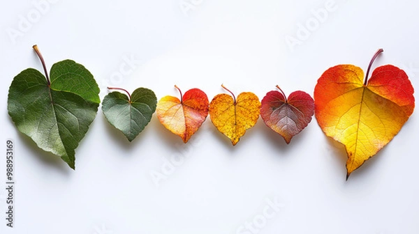Obraz A photograph with heart shaped leaves with different colors.