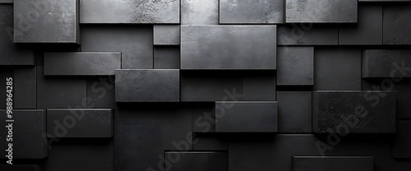 Fototapeta Abstract black textured 3d background with rectangles.