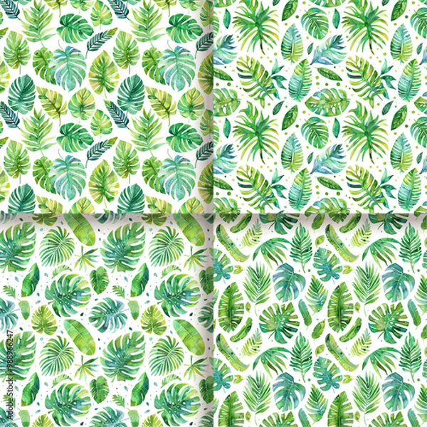 Fototapeta Watercolor Tropical Leaf Seamless Pattern Background Design