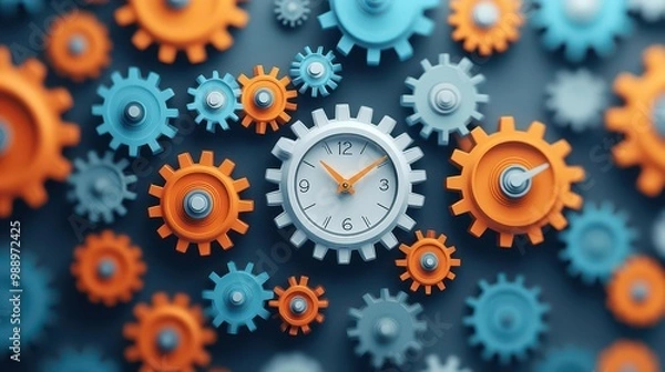 Obraz Clock gears in motion, representing mechanical time automation, 3D illustration