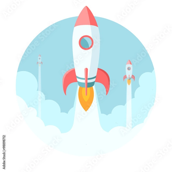 Fototapeta Rockets flying in the sky. Modern flat style startup illustratio