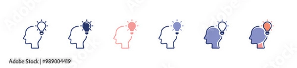Fototapeta simple head lightbulb icon set creative business idea innovation people head with light bulb signs vector illustration for web and app