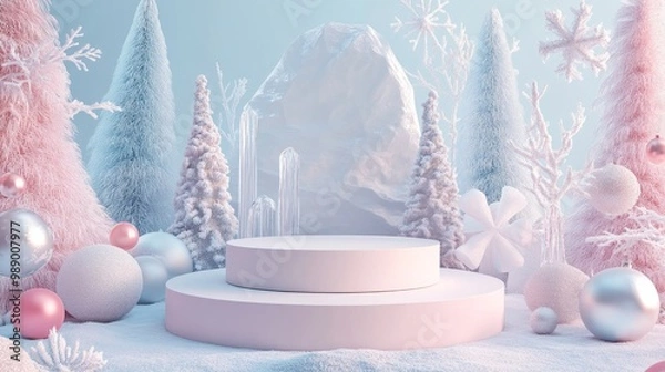 Obraz Winter Minimalist Podium Set with Soft Elements