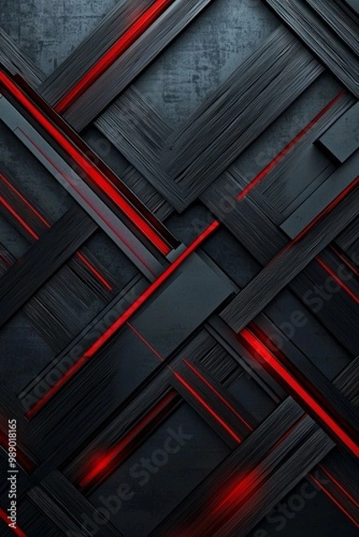 Fototapeta A sleek design dark metallic background with red color in different X patterns, futuristic design 