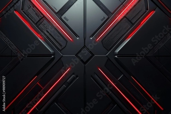 Fototapeta A sleek design dark metallic background with red color in different X patterns, futuristic design 