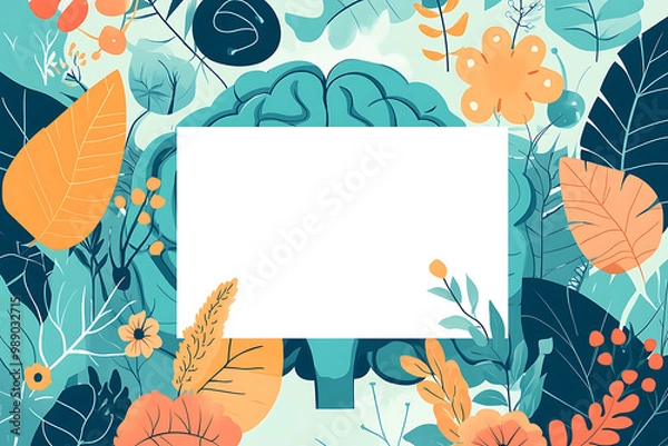 Fototapeta Healthcare card dedicated to the future of mental health support featuring a clean design with a large blank space on the lower left accented by abstract patterns symbolizing AIdriven therapy sessions