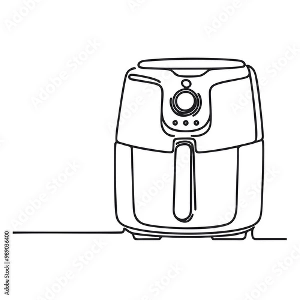 Fototapeta Air fryer. Icon. Vector drawing. One line art. A simple drawing of a continuous line of a kitchen electric appliance. 