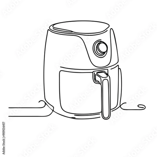 Fototapeta Air fryer. Icon. Vector drawing. One line art. A simple drawing of a continuous line of a kitchen electric appliance. 