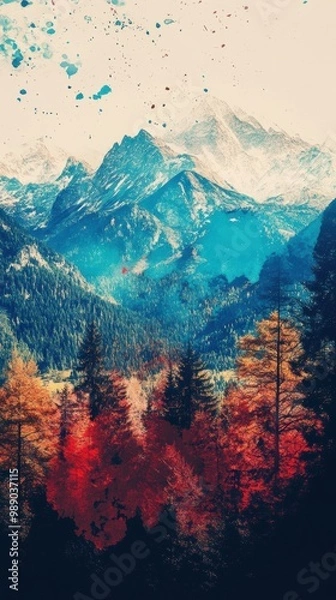 Obraz Vibrant autumn landscape with snowy mountains