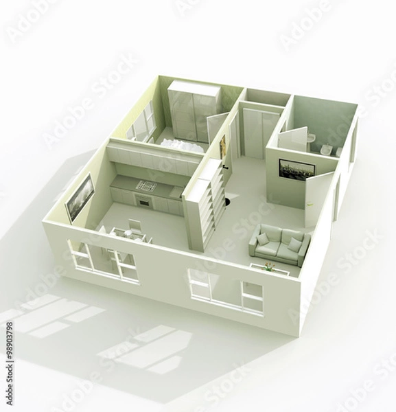 Fototapeta 3d architectural model rendering of home apartment