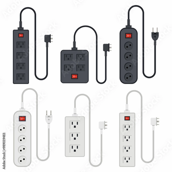 Fototapeta Power strips vector cartoon set isolated on a white background.
