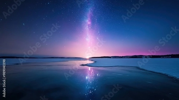 Obraz Serene Night Sky Over Frozen Lake Reflection