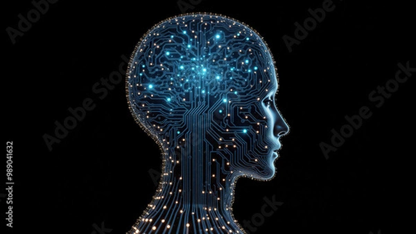 Obraz Digital Brain Hologram Hud. Artificial intelligence AI machine deep learning. Business Technology Internet Network Concept. 3D Illustration