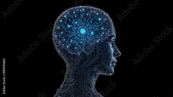 Obraz Digital Brain Hologram Hud. Artificial intelligence AI machine deep learning. Business Technology Internet Network Concept. 3D Illustration