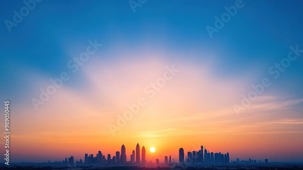 Fototapeta Stunning Sunset Over Urban Skyline with Cloudy Sky