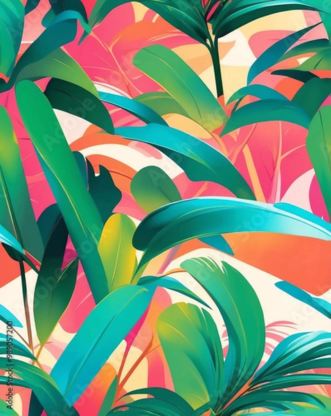 Fototapeta Palm leaves with sleek contours seamless design pattern wallpaper