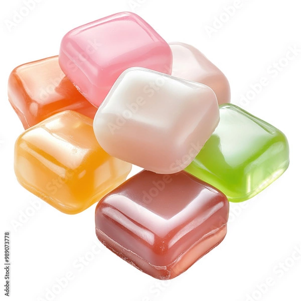 Fototapeta A colorful assortment of candy cubes are piled on top of each other