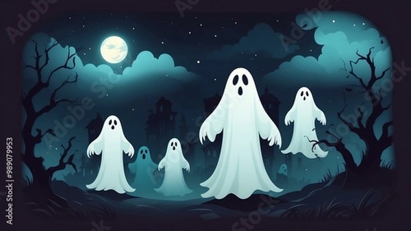 Fototapeta ghosts spooky elements for scary night decoration Halloween background