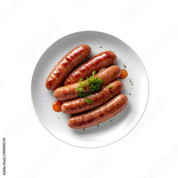 Fototapeta Grilled sausage served on a plate with a beautiful top view