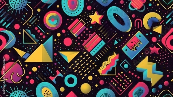 Fototapeta Retro 90s Geometric Pattern with Bright Colors