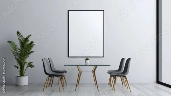 Fototapeta Modern Minimalist Dining Room with Plant and Empty Wall