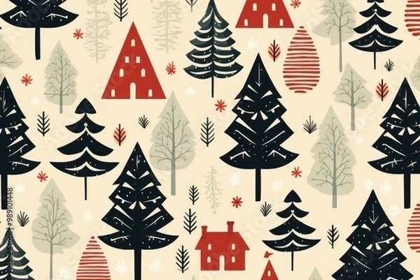 Fototapeta Christmas pattern plant tree.