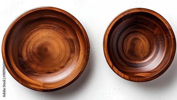 Fototapeta Wooden Tableware Collection – Flat Lay on White Background