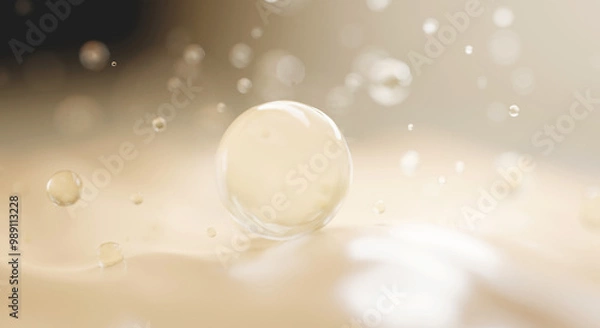 Fototapeta serum and vitamin drop on skin cell. serum through the skin layer and reduce up saggy skin of the skin cell. 3d rendering.
