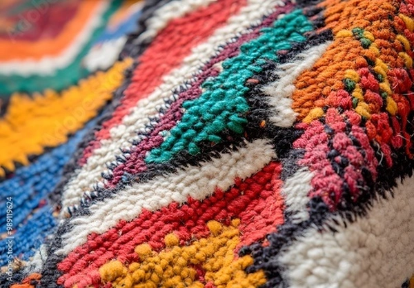 Fototapeta Vibrant Moroccan Wool Rug Texture Closeup