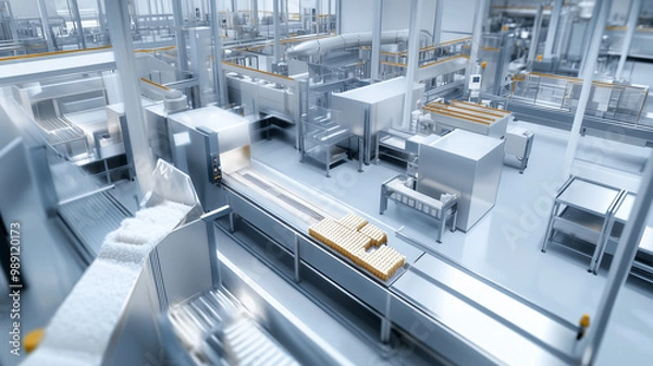 Fototapeta Modern Food Processing Factory Conveyor Belt System
