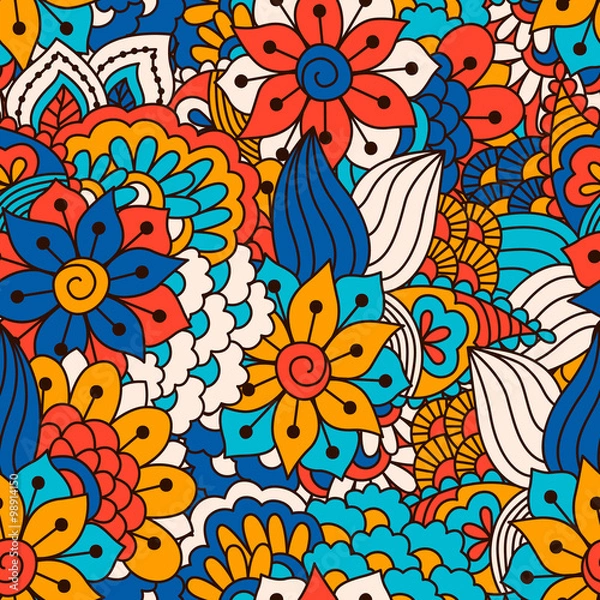 Fototapeta Hand drawn seamless pattern with floral elements. 