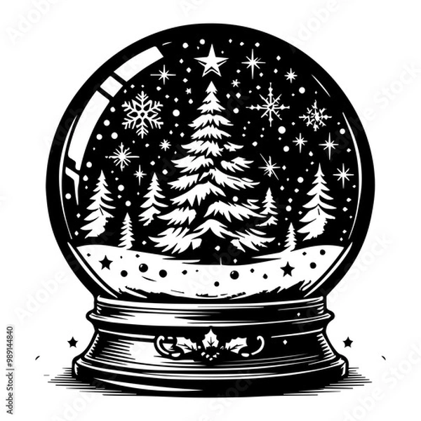 Fototapeta Christmas Snow Globe Silhouette Vector Illustration