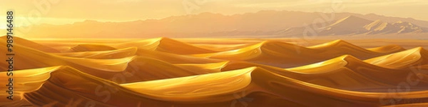 Obraz Sunlit Golden Sand Dunes: Sunlight reflects off golden sand dunes in a desert landscape.