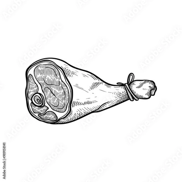 Obraz Smoked jamón leg, traditional food sketch