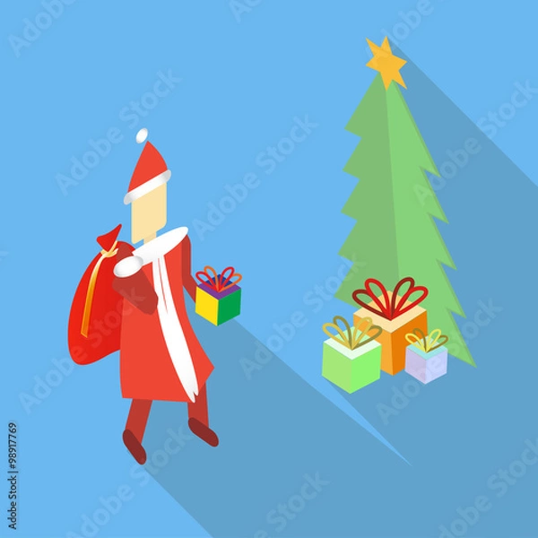 Obraz Isometric vector Santa Claus bringing the present