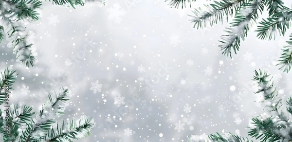 Obraz Snowy Christmas Tree Branches Background