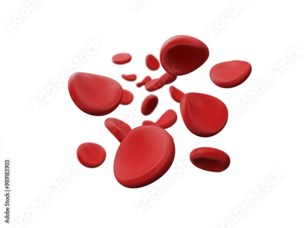 Fototapeta Red blood cells circulating in the blood vessels on transparent background, Human body biotechnology science and health care concept. DNA genome sequencing biotechnology. 3d rendering illustration
