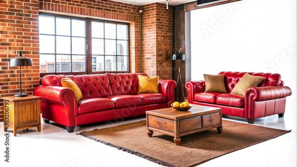 Fototapeta Interior of a large room with red sofas