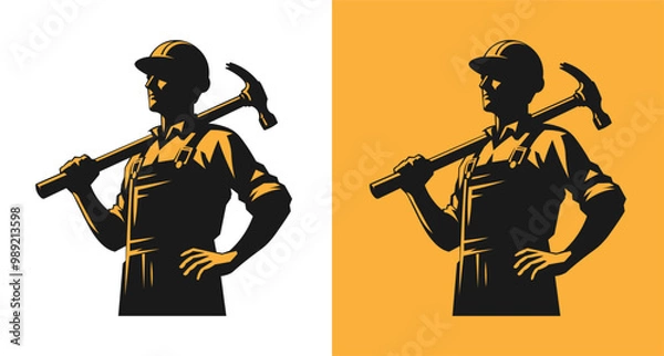 Fototapeta Iconic worker man silhouette, ideal for construction logos, designs, and labor concepts.