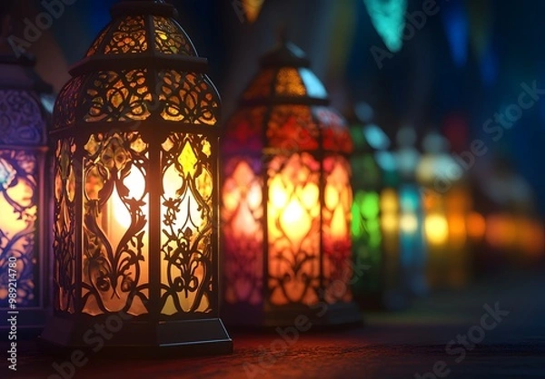 Fototapeta Ramadan Lanterns Glow in Dark Night