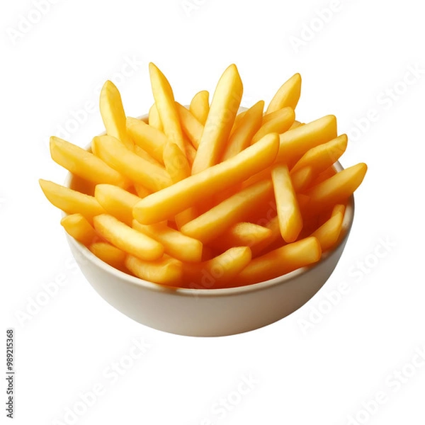 Fototapeta French fries in a white bowl on transparent background.