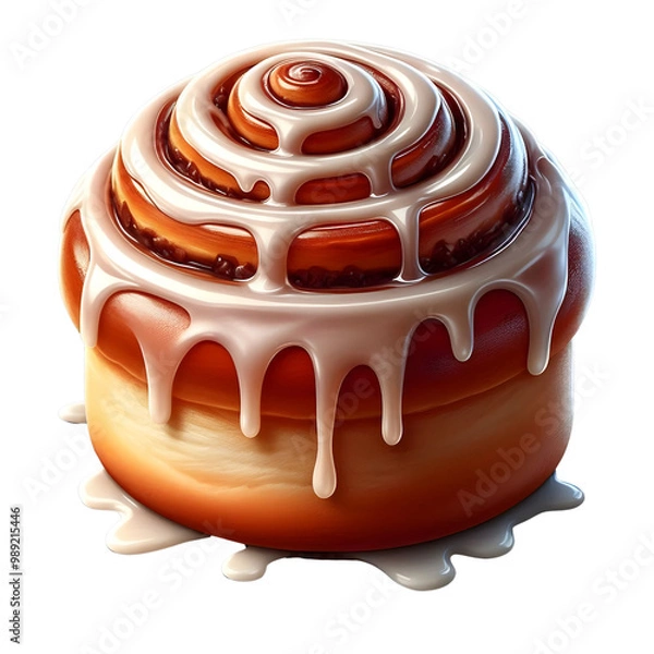 Obraz Beautiful Cinnamon roll with icing on transparent