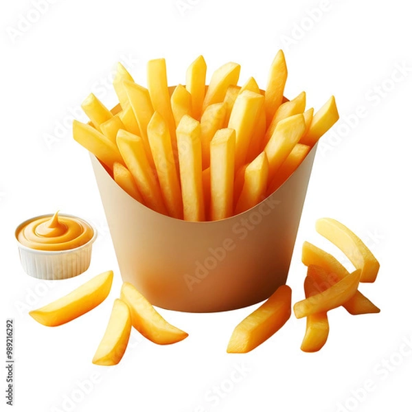 Obraz French Fries in white basket on transparent background.png