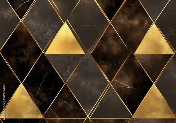 Fototapeta Gold Foil Triangle Marble Seamless Pattern