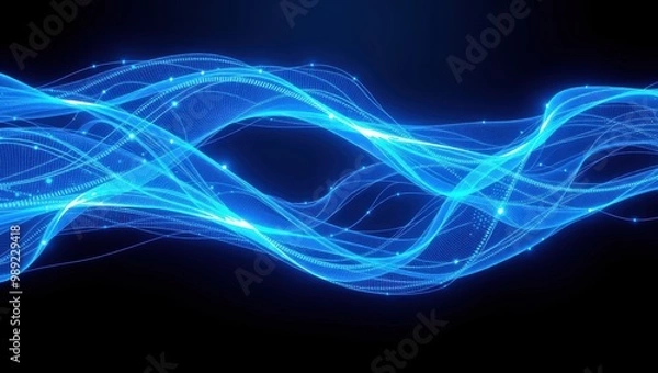 Obraz Abstract Blue Glowing Waves on a Dark Background