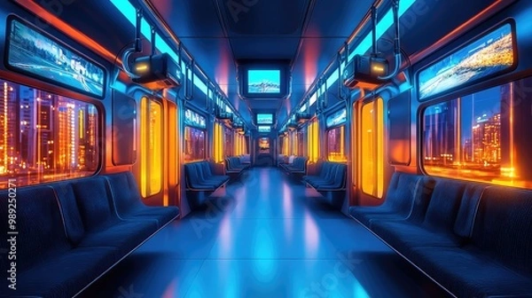 Obraz High-speed train interior with panoramic windows in motion. Modern transportation and travel concept