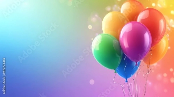 Fototapeta A cheerful collection of bright balloons with text space on a colorful background.