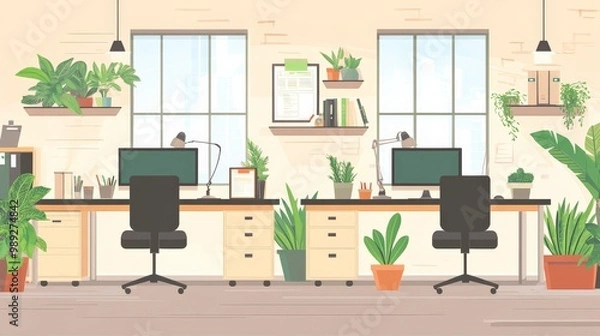 Fototapeta Cozy and Productive Workspace with Lush Greenery